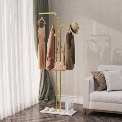 Fativo L60X W30X H176Cm Floor/wall Corner Clothes Rack Entryway Hall Tree Garment Coat Stand With 5 Hooks & Heavy Base - image 1