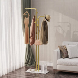 Fativo L60X W30X H176Cm Floor/wall Corner Clothes Rack Entryway Hall Tree Garment Coat Stand With 5 Hooks & Heavy Base - thumbnail 1