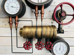 My Square Mile Industrial Steampunk Pipe Metal Gear Wall Clock With Faux Temperature Dial Display (Triple Cog Clock) - thumbnail 2