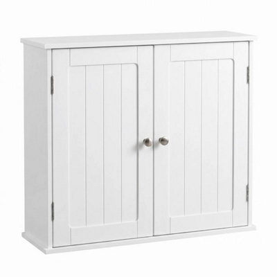 White Bathroom Wall Cabinet Storage Cupboard Wall Mounted With 2 Doors - image 1