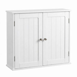 White Bathroom Wall Cabinet Storage Cupboard Wall Mounted With 2 Doors - thumbnail 1