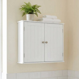 White Bathroom Wall Cabinet Storage Cupboard Wall Mounted With 2 Doors - thumbnail 3
