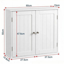White Bathroom Wall Cabinet Storage Cupboard Wall Mounted With 2 Doors - thumbnail 2