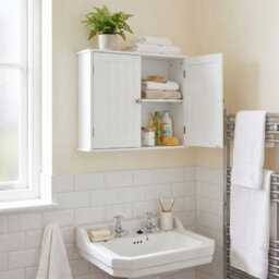 White Bathroom Wall Cabinet Storage Cupboard Wall Mounted With 2 Doors - thumbnail 5