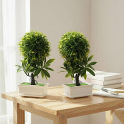 2Pcs Artificial Bonsai Tree - Fake Plant In Pot Artificial Plants Japanese Pine Bonsai Plant For Home Decoration - thumbnail 2