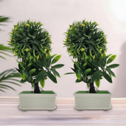 2Pcs Artificial Bonsai Tree - Fake Plant In Pot Artificial Plants Japanese Pine Bonsai Plant For Home Decoration