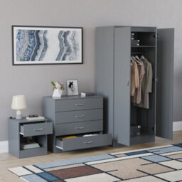 Lassic Vida Designs Riano 3 Piece Bedroom Set (1 Drawer Bedside Chest, 4 Drawer Chest, 2 Door Wardrobe), Grey (4) - thumbnail 2
