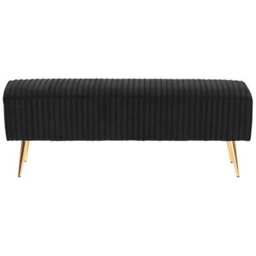 Beliani Upholstered Bench Paterson Velvet Black - thumbnail 4