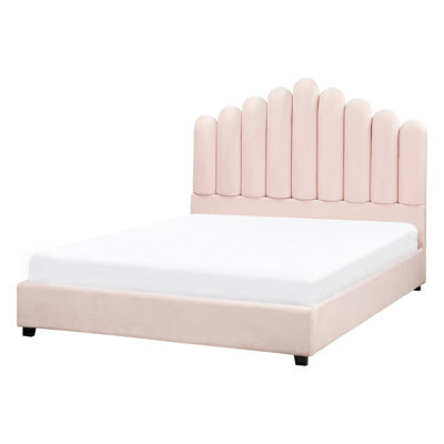 Beliani Bed Velvet Vincennes 140 X 200 Cm (Eu Double) Pastel Pink - image 1