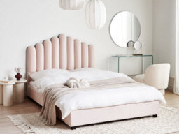 Beliani Bed Velvet Vincennes 140 X 200 Cm (Eu Double) Pastel Pink - thumbnail 2
