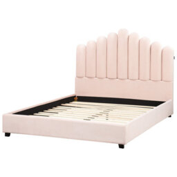 Beliani Bed Velvet Vincennes 140 X 200 Cm (Eu Double) Pastel Pink - thumbnail 4