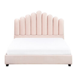 Beliani Bed Velvet Vincennes 140 X 200 Cm (Eu Double) Pastel Pink - thumbnail 5