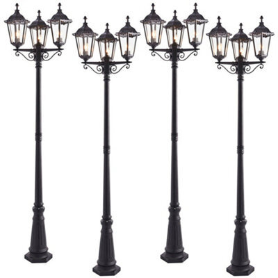 4 Pack Outdoor Lantern Lamp Post Matt Black & Glass 2.3M Tall 3 Light Bollard - image 1