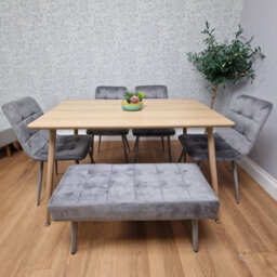 Kosy Koala Dining Table Set With 4 Grey Velvet Chairs And 1 Grey Velvet Bench Dining Room Furniture - thumbnail 3