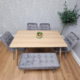 Kosy Koala Dining Table Set With 4 Grey Velvet Chairs And 1 Grey Velvet Bench Dining Room Furniture - thumbnail 2