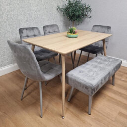 Kosy Koala Dining Table Set With 4 Grey Velvet Chairs And 1 Grey Velvet Bench Dining Room Furniture - thumbnail 1
