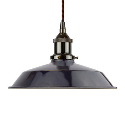 Navy Blue Small Trinity Metal Painted Dome Pendant Light With Black Nickel Lamp Holder And Brown Twisted Cable - Se Home - image 1