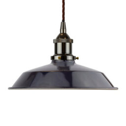 Navy Blue Small Trinity Metal Painted Dome Pendant Light With Black Nickel Lamp Holder And Brown Twisted Cable - Se Home - thumbnail 1
