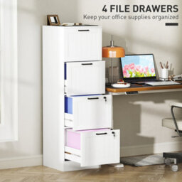 Homcom 4 Drawer File Cabinet With Lock And Adjustable Hanging Bars, White - thumbnail 4