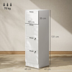 Homcom 4 Drawer File Cabinet With Lock And Adjustable Hanging Bars, White - thumbnail 3