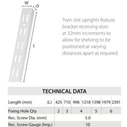 Afit White Twin Slot Uprights 1000mm - Pack Of 2 - 32mm Twin Slot Adjustable Wall Shelving - thumbnail 4