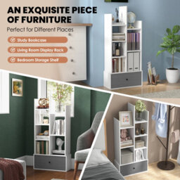 Costway 7 Tier Bookshelf Open Storage Wood Bookcase Organizer Display Shelf W/ Drawer - thumbnail 9