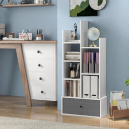 Costway 7 Tier Bookshelf Open Storage Wood Bookcase Organizer Display Shelf W/ Drawer - thumbnail 5