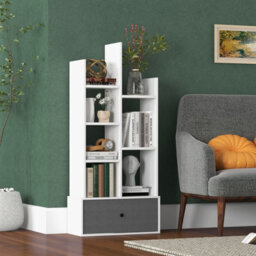 Costway 7 Tier Bookshelf Open Storage Wood Bookcase Organizer Display Shelf W/ Drawer - thumbnail 1