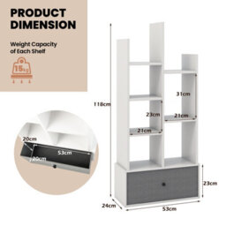 Costway 7 Tier Bookshelf Open Storage Wood Bookcase Organizer Display Shelf W/ Drawer - thumbnail 3
