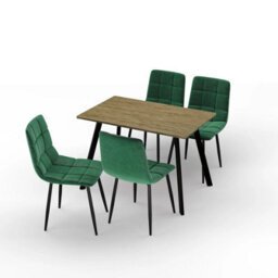 Urbn-Living Urbn Living 110Cm Dining Table & 4 Pcs Velvet Chairs Set Modern Metal Kitchen Furniture Oak Table And Green Chair