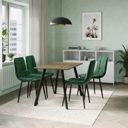 Urbn-Living Urbn Living 110Cm Dining Table & 4 Pcs Velvet Chairs Set Modern Metal Kitchen Furniture Oak Table And Green Chair - thumbnail 2