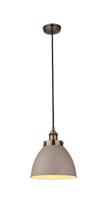 Anson Lighting Hampton Satin Taupe And Antique Brass Single Light Ceiling Pendant - image 1