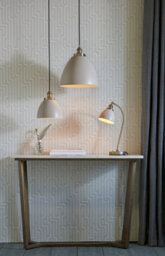 Anson Lighting Hampton Satin Taupe And Antique Brass Single Light Ceiling Pendant - thumbnail 6