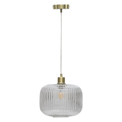 First Choice Lighting Clear Ribbed Glass Kitchen Dining Ceiling Light Pendant With Brass - image 1