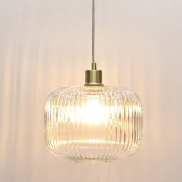 First Choice Lighting Clear Ribbed Glass Kitchen Dining Ceiling Light Pendant With Brass - thumbnail 5