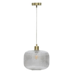 First Choice Lighting Clear Ribbed Glass Kitchen Dining Ceiling Light Pendant With Brass - thumbnail 1