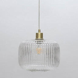 First Choice Lighting Clear Ribbed Glass Kitchen Dining Ceiling Light Pendant With Brass - thumbnail 6