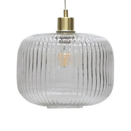 First Choice Lighting Clear Ribbed Glass Kitchen Dining Ceiling Light Pendant With Brass - thumbnail 7