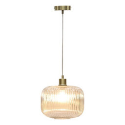 First Choice Lighting Clear Ribbed Glass Kitchen Dining Ceiling Light Pendant With Brass - thumbnail 2