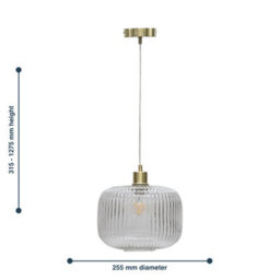 First Choice Lighting Clear Ribbed Glass Kitchen Dining Ceiling Light Pendant With Brass - thumbnail 8