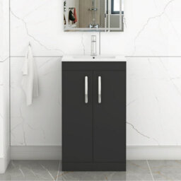 Royal Bathrooms Turin 500mm Matt Black Floor Standing Vanity Unit 2 Door With Minimalist Basin - thumbnail 1