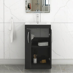 Royal Bathrooms Turin 500mm Matt Black Floor Standing Vanity Unit 2 Door With Minimalist Basin - thumbnail 5