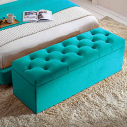 120Cm Chesterfield Ottoman Storage Box- Plush Velvet Shoe Bench - Teal Chesterfield Upholstered Blanket Box