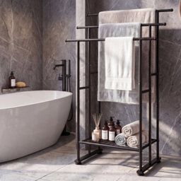 Levede Towel Rail Metal Rack With Basket 3-Tier Storage Anti-Slip Foot,black - thumbnail 1