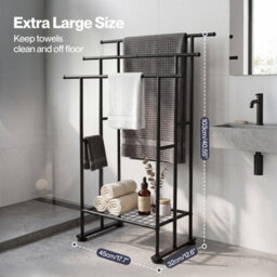 Levede Towel Rail Metal Rack With Basket 3-Tier Storage Anti-Slip Foot,black - thumbnail 5
