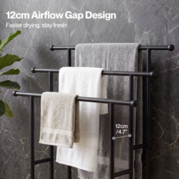 Levede Towel Rail Metal Rack With Basket 3-Tier Storage Anti-Slip Foot,black - thumbnail 7