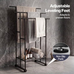 Levede Towel Rail Metal Rack With Basket 3-Tier Storage Anti-Slip Foot,black - thumbnail 6