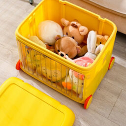 Darphe Foldable Kids Toy Storage Box Trolley With Lid And Wheels - thumbnail 3