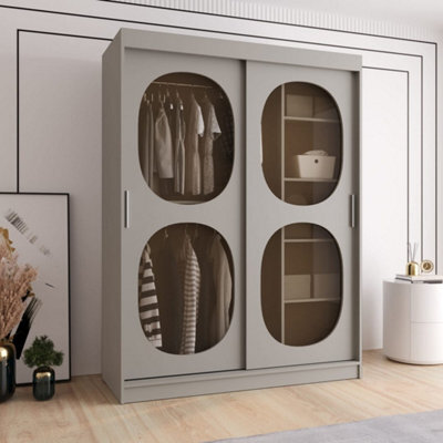 Arte Bahrain Ii Cashmere Sliding Door Wardrobe 150Cm - Smoked Glass, Calm Storage - image 1