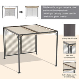Outsunny Metal Pergola Patio Sun Shelter Grape Tent Retractable Canopy Uv Cut - thumbnail 4